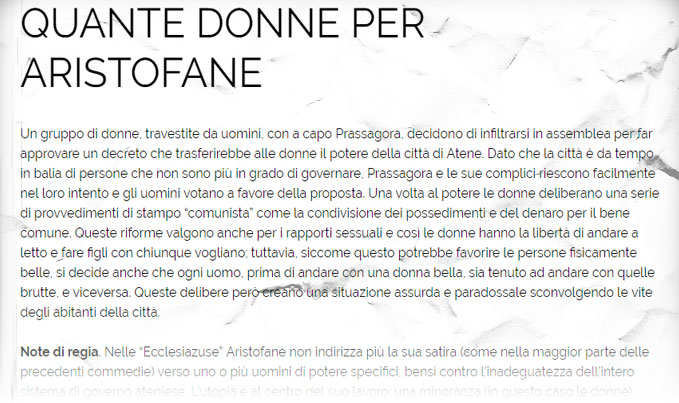 Ecclesiazuse Donne al Parlamento. Distampa