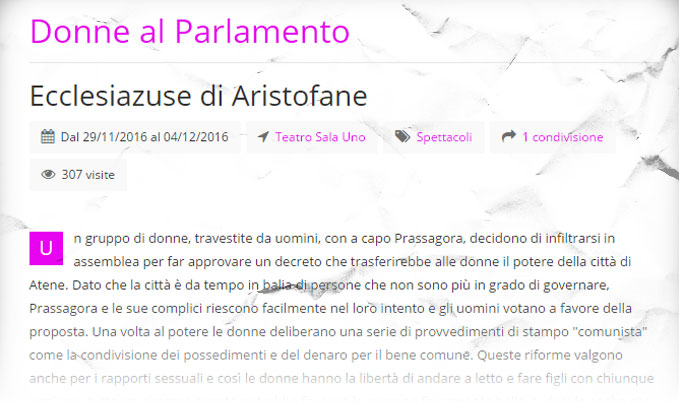 Ecclesiazuse Donne al Parlamento. Oggiroma